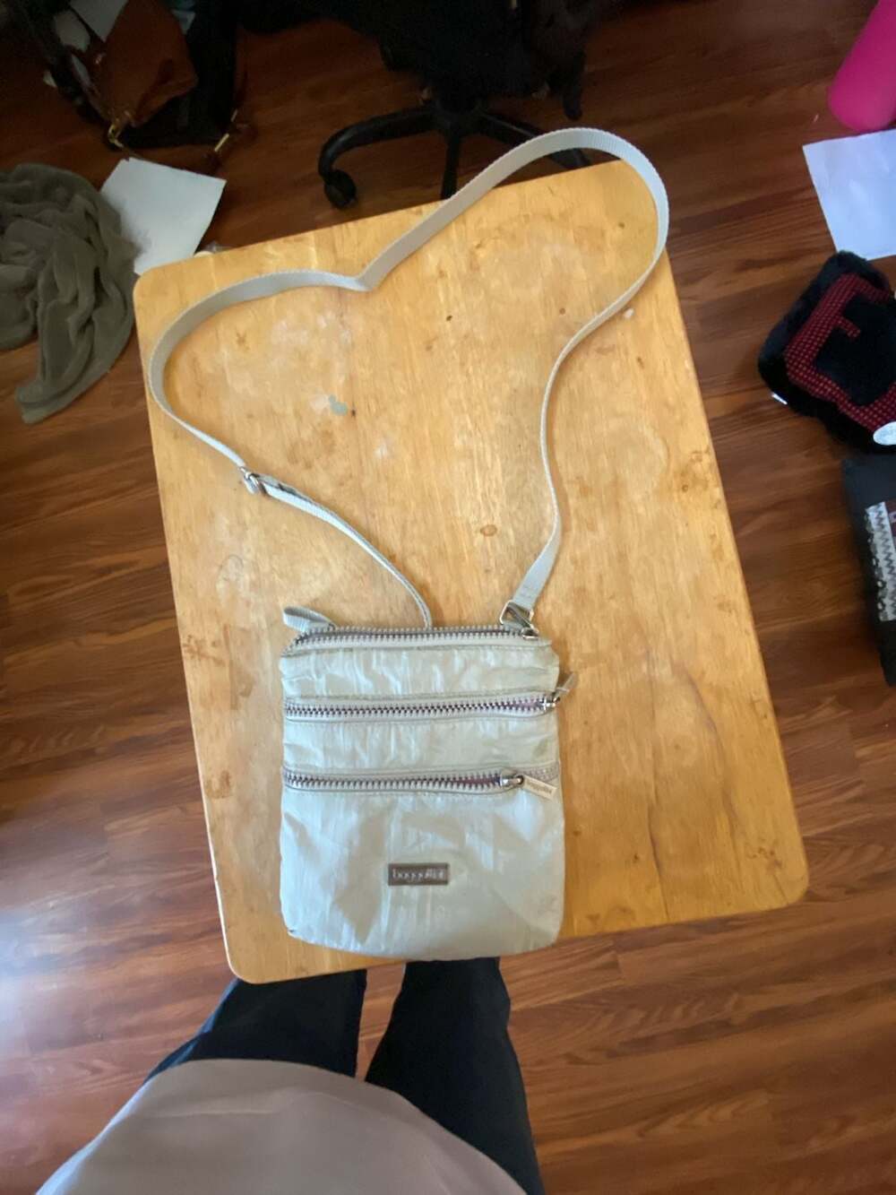 Baggallini Triple Zip Crossbody Bag Gray Nylon Lightweight